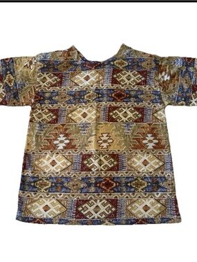 Shenanigans, Womens Tee Tribal western Print Short Sleeve Top shoulder pads VTG